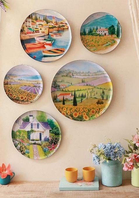 Set Of 5 Tuscany Wall Plates For Home And Wall Decor