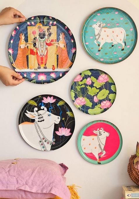 Set Of 5 Pichwai Wall Plates For Home And Wall Decor