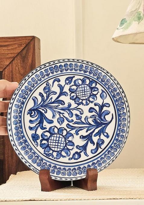 Holland White And Blue Floral Printed Ceramic Wall Decor Plate