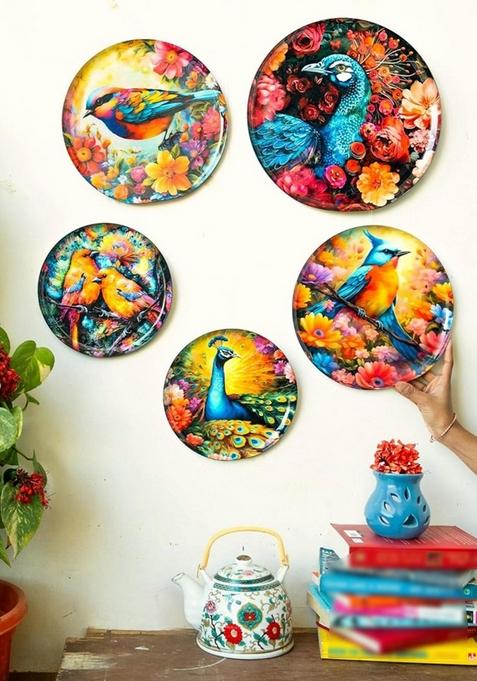 Set Of 5 Pakshi Wall Plates For Home And Wall Decor