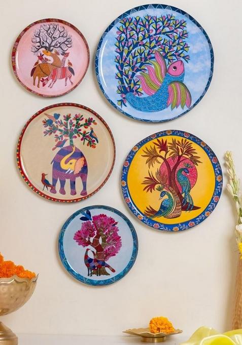 Set Of 5 Gondh Wall Plates For Home And Wall Decor