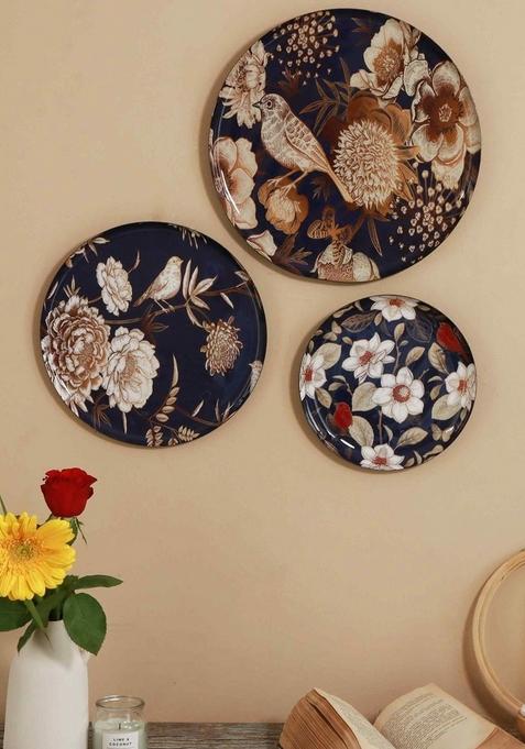 Set Of 3 Oriental Bloom Madhubani Wall Plate For Home And Wall Decor