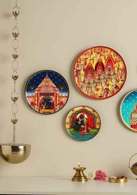 5 Pcs Yellow And Green Printed Jagannath Rath Yatra Wall Hangingplates