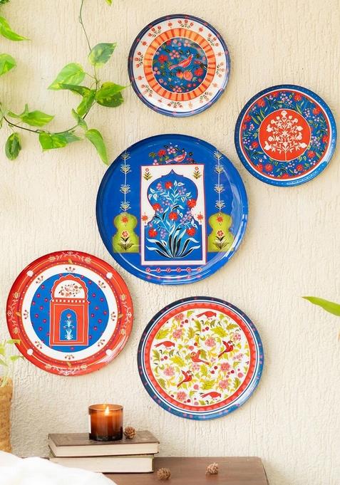 Set Of 5 Indigo Jaipur Wall Plates For Home And Wall Decor