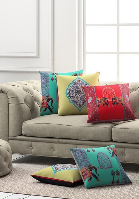 Set Of 5 Floral Square Cushion Covers