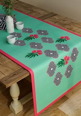 Green Printed Rectangular 13 X 48 Cotton Table Runner