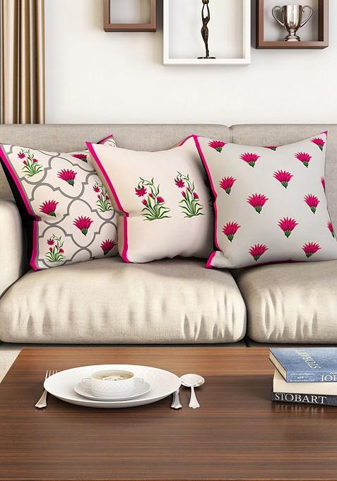 Set Of 3 Floral Square Cushion Covers