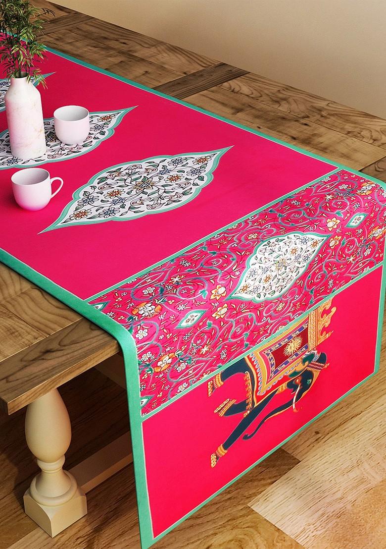 Pink And Green Printed Table Runner