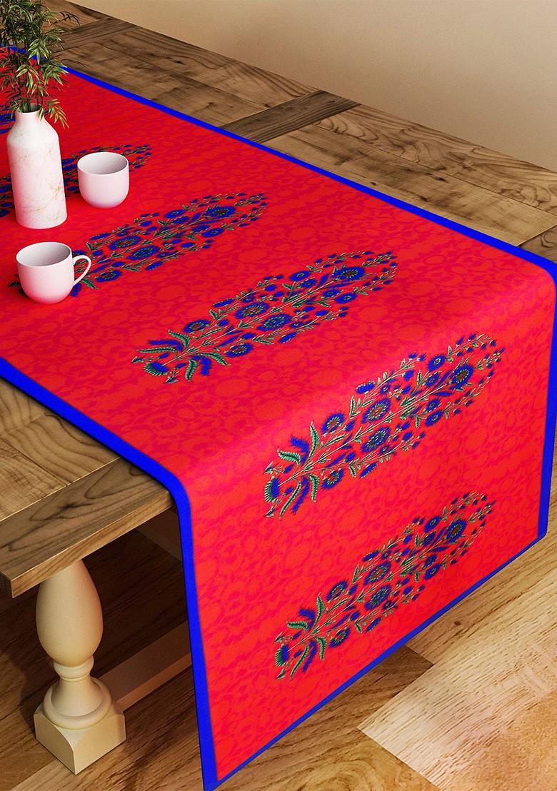 Red And Blue Printed Table Runner