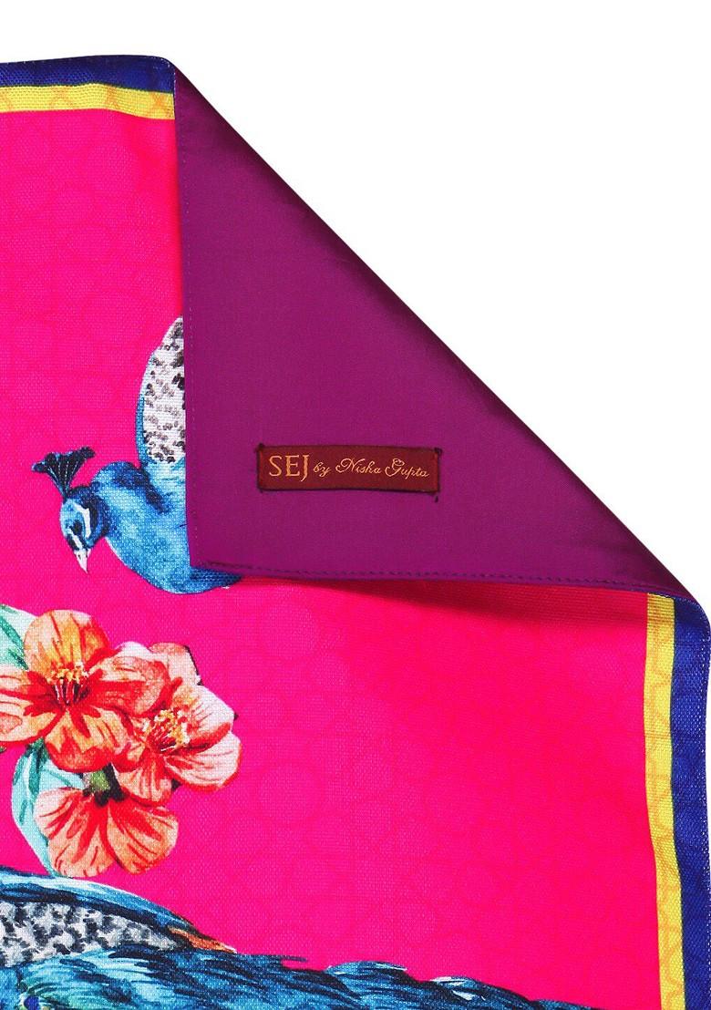 Set Of 6 Pink Printed Cotton Table Placemats And Runner