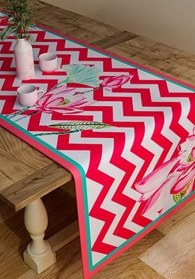 Pink And White Chevron Print Rectangular 48 X 13 Cotton Table Runner