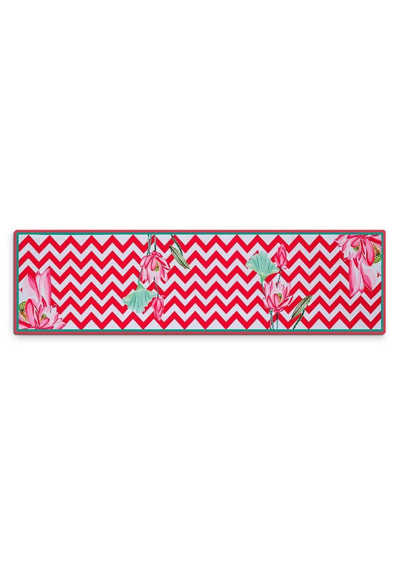 Pink And White Chevron Print Rectangular 48 X 13 Cotton Table Runner