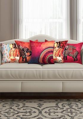 Multicoloured Set Of 5 Printed 16 X 16 Square Cushion Covers