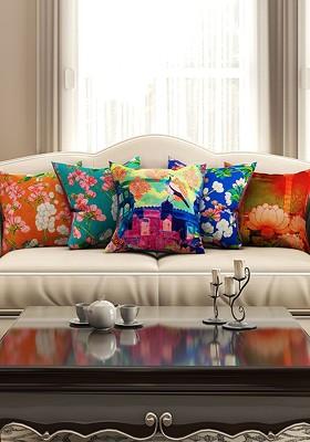Multicoloured Set Of 5 16 X 16 Square Cushion Covers