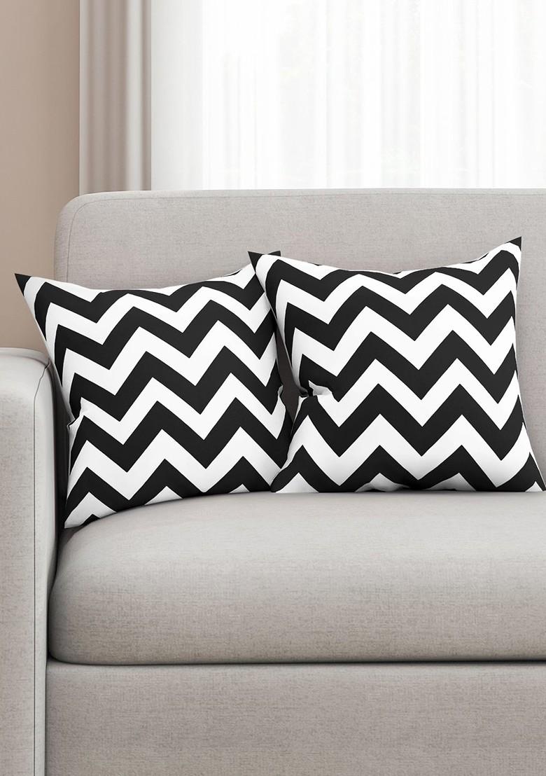 Black And White Set Of 2 Printed 16 X 16 Square Cushion Covers