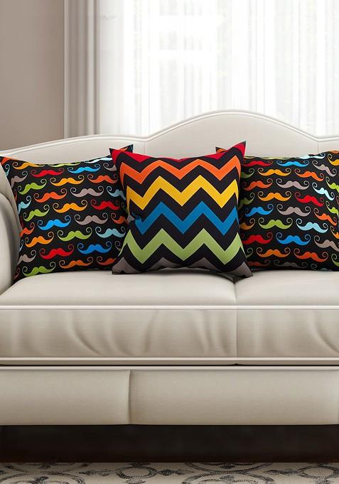 Multicoloured Set Of 3 Printed 16 X 16 Square Cushion Covers