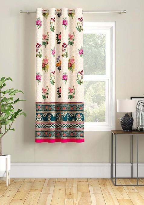 CreamColoured And Pink Window Curtain