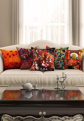 Multicoloured 16 X 16 Set Of 5 Square Printed Cushion Covers