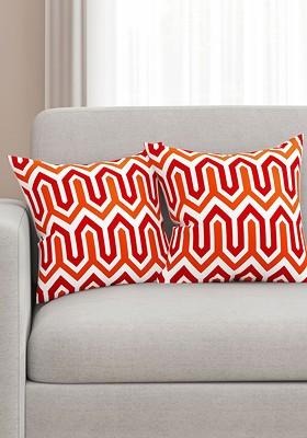 Set Of 2 Red And Orange Printed 16 X 16 Square Cushion Covers