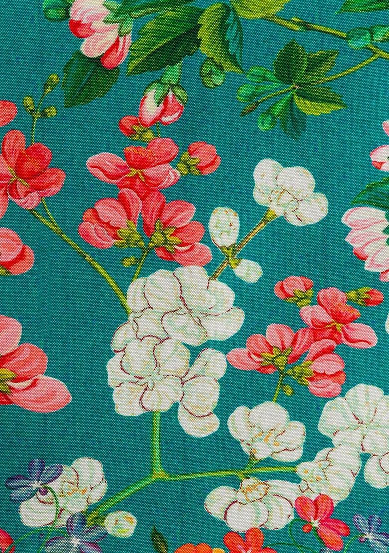 Green Floral Print Rectangular 13 X 48 Cotton Table Runner