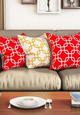 White And Red Set Of 3 16 X 16 Square Cushion Covers