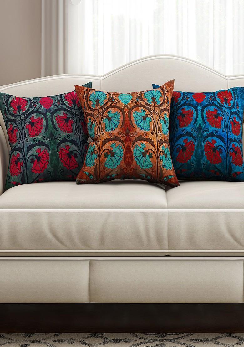 Multicoloured Set Of 3 Printed 16 X 16 Square Cushion Covers