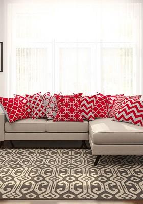 Red And White Set Of 10 Printed 16 X 16 Square Cushion Covers
