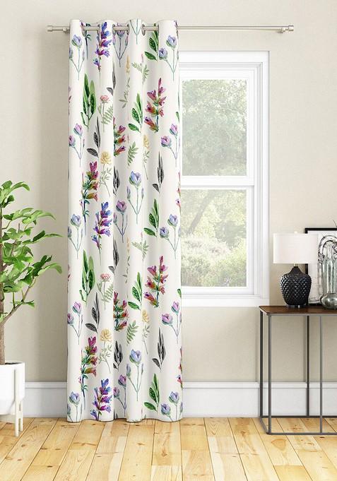 White And Green Floral Door Curtain