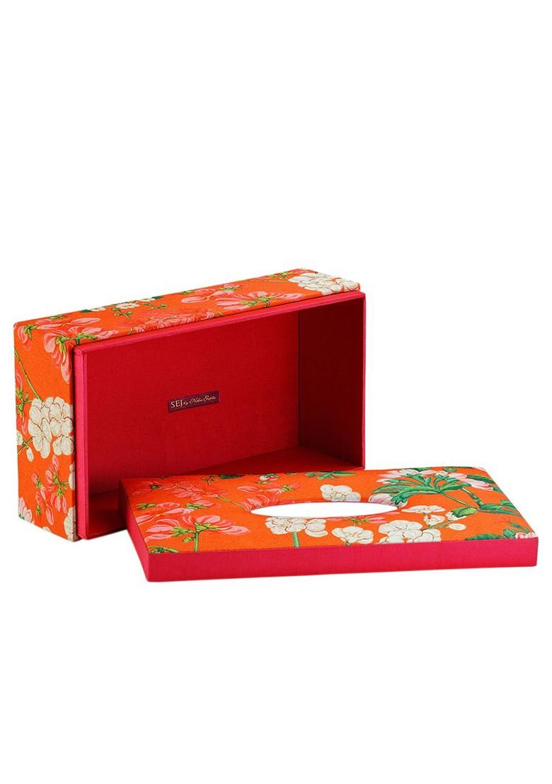 Orange Floral Print Wooden Tissue Paper Box