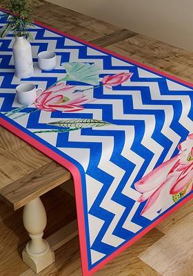 Blue And White Chevron Print Rectangular 48 X 13 Cotton Table Runner