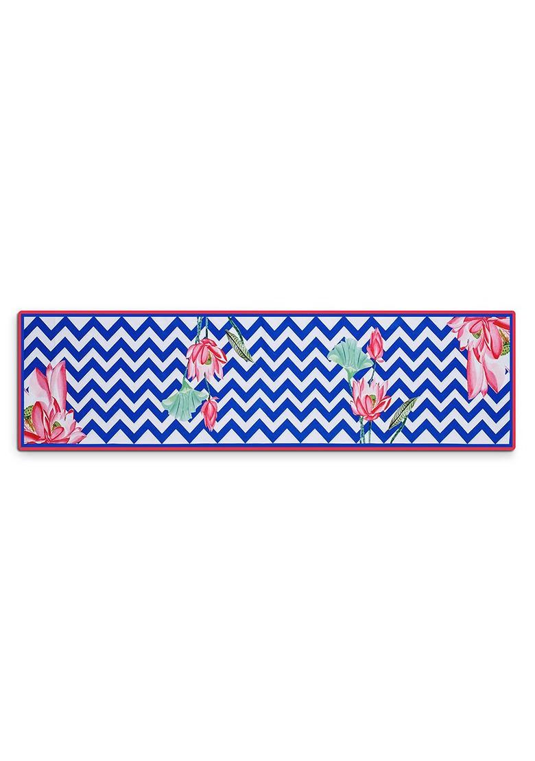 Blue And White Chevron Print Rectangular 48 X 13 Cotton Table Runner