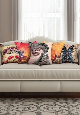 Multicoloured Set Of 5 Printed 16 X 16 Square Cushion Covers