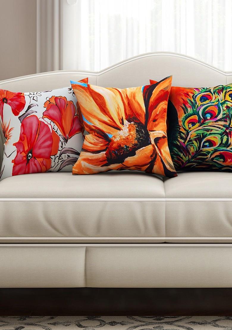 Multicoloured 16 X 16 Set Of 3 Square Printed Cushion Covers