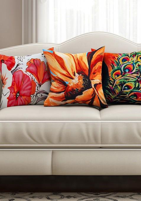 Multicoloured 16 X 16 Set Of 3 Square Printed Cushion Covers