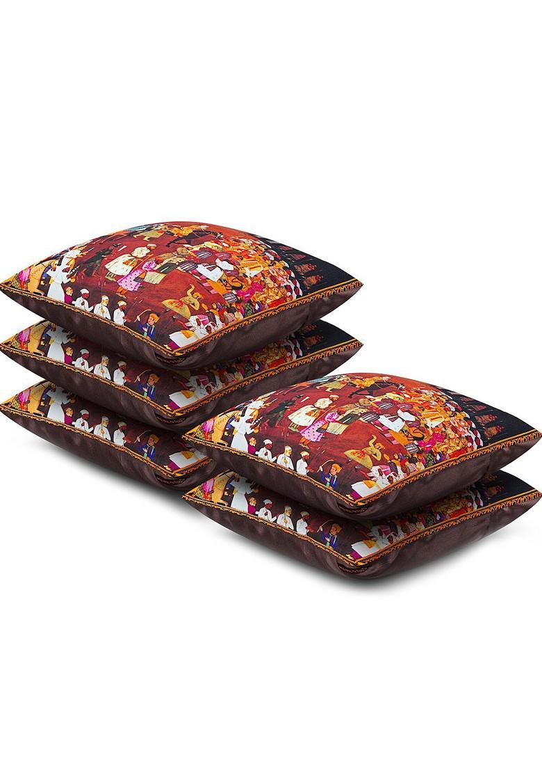 Multicoloured Set Of 5 Printed 16 X 16 Square Cushion Covers