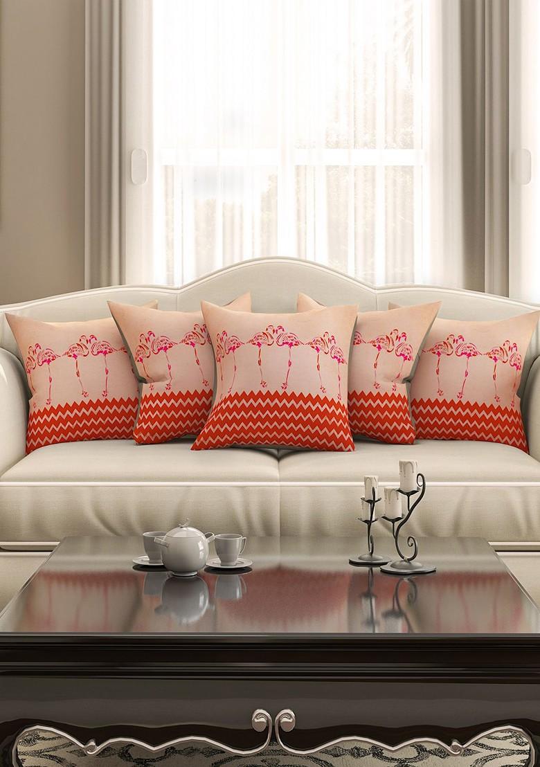 Orange Set Of 5 Printed 16 X 16 Square Cushion Covers
