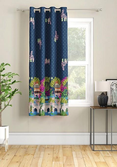 Blue And Pink Floral Window Curtain