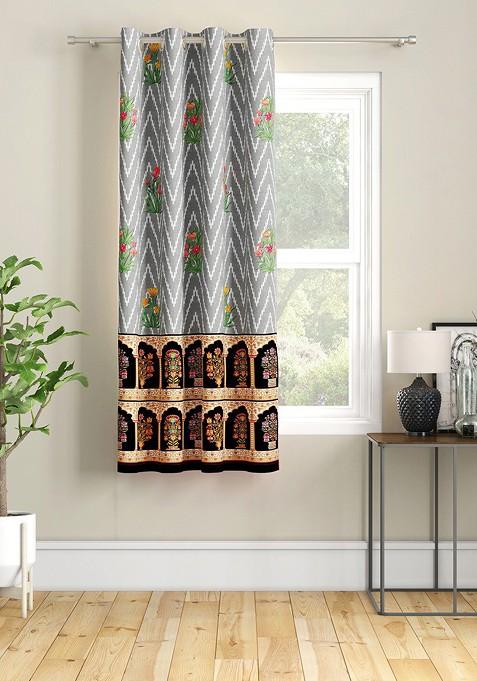 Grey And Green Window Curtain