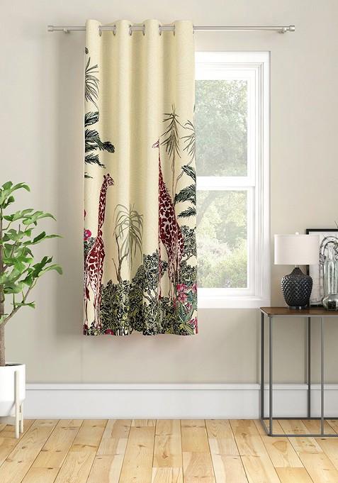 CreamColoured And Maroon Window Curtain