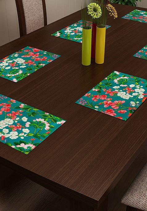 Green Set Of 6 Floral Print Table Mats