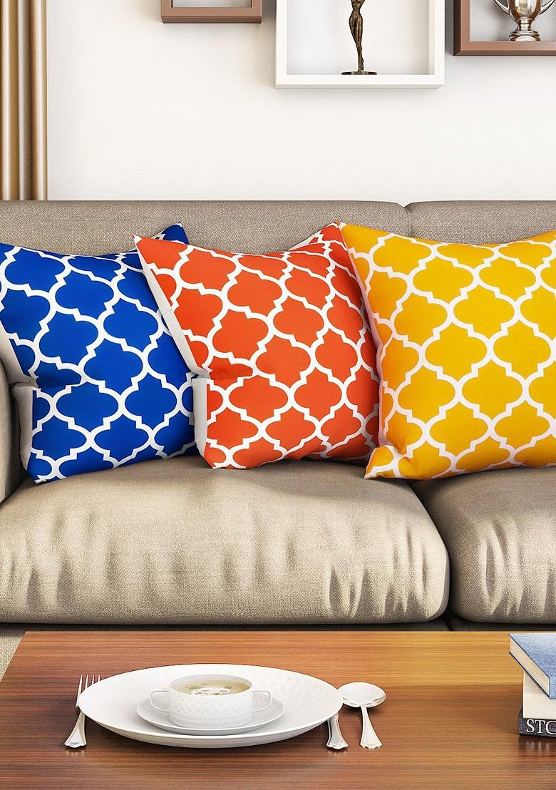 Multicoloured Set Of 3 Printed 16 X 16 Square Cushion Covers