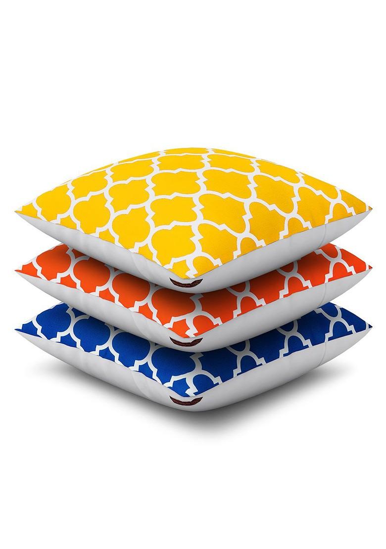 Multicoloured Set Of 3 Printed 16 X 16 Square Cushion Covers