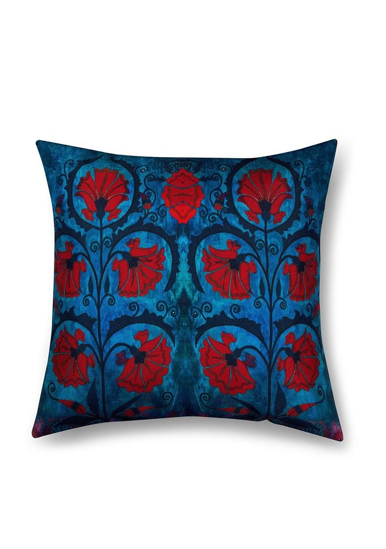 Blue Set Of 2 Floral Print 16 X 16 Square Cushion Covers