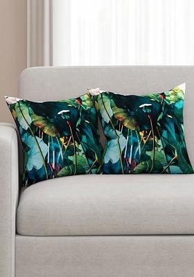 Green Set Of 2 Tropical Print 16 X 16 Square Cushion Covers