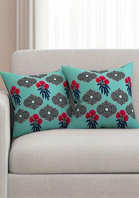 Blue Set Of 2 Printed 16 X 16 Square Cushion Covers
