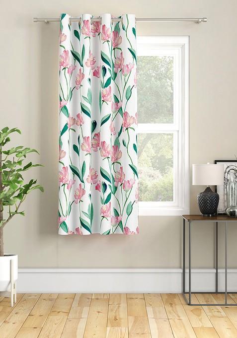 White And Pink Floral Window Curtain