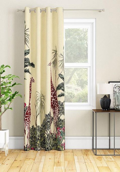 CreamColoured And Red Floral Long Door Curtain