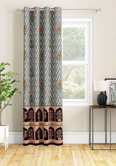 Grey And Green Floral Door Curtain