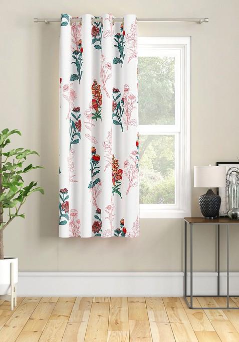 White And Red Floral Window Curtain