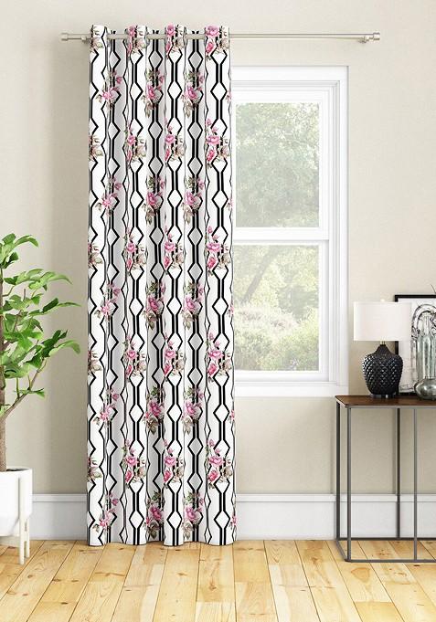 White And Green Floral Long Door Curtain